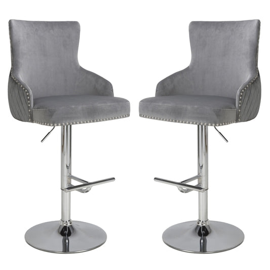 Sirocco Grey Brushed Velvet Bar Stools In Pair