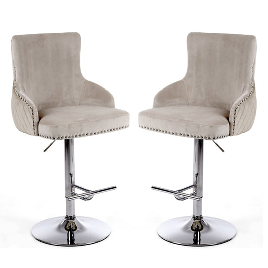 Sirocco Mink Brushed Velvet Bar Stools In Pair