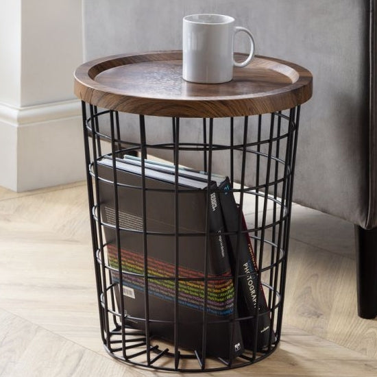 Smithson Wooden Storage Lamp Table In Walnut Effect