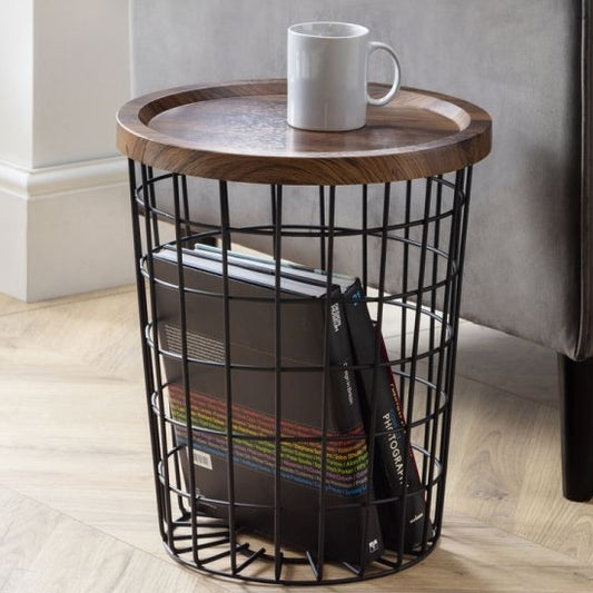 Smithson Wooden Storage Lamp Table In Walnut Effect