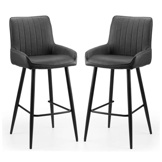 Soho Black Faux Leather Bar Stools In Pair