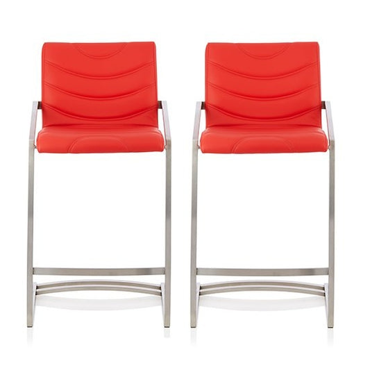 Spruce Red Faux Leather Fixed Counter Height Bar Stools In Pair