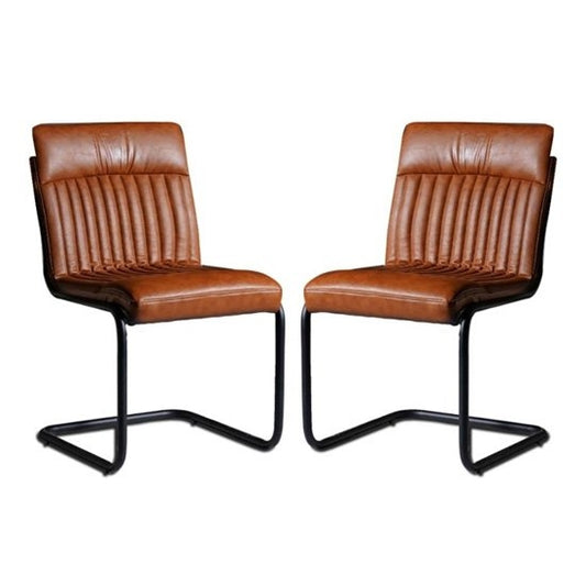 Sreka Brown Faux Leather Dining Chairs In Pair