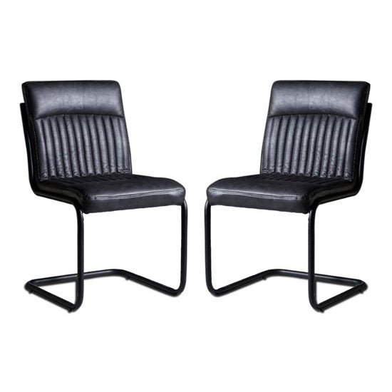 Sreka Dark Grey Faux Leather Dining Chairs In Pair