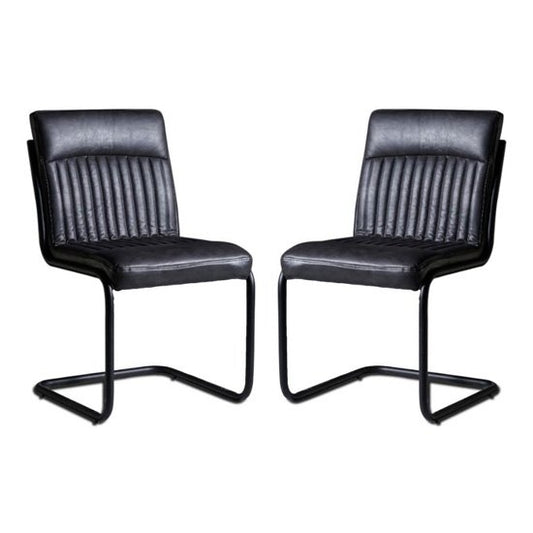 Sreka Dark Grey Faux Leather Dining Chairs In Pair