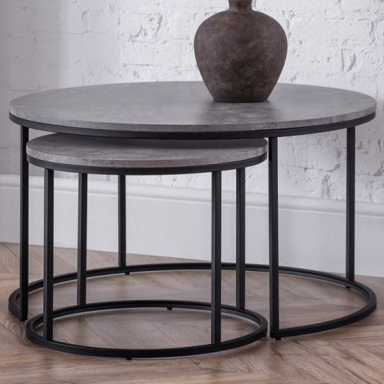Staten Wooden Nesting Coffee Tables In Concrete Effect