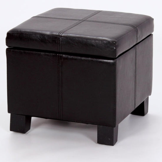 Stella Faux Leather Storage Ottoman In Black