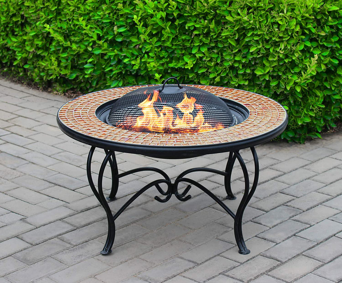Sterling Round Premium Garden And Patio Fire Pit In Golden Glass Mosaic Tiles