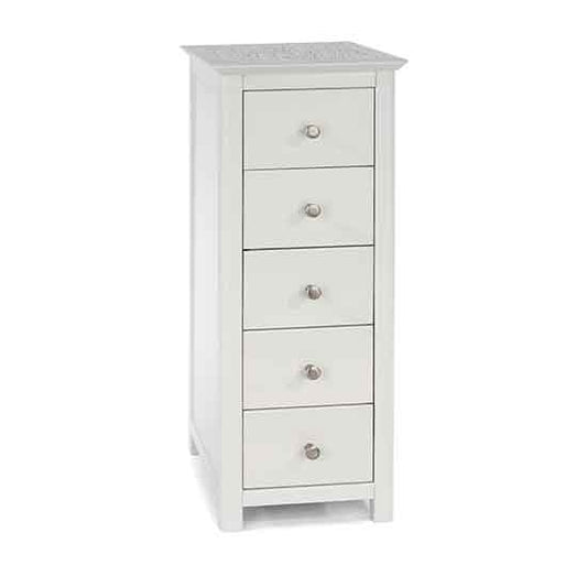 Stirling Narrow Natural Stone Top Chest Of Drawers With 5 Drawers In White