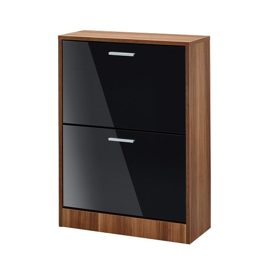 Strand Wooden Shoe Storage Cabinet In Black With 2 Drawers