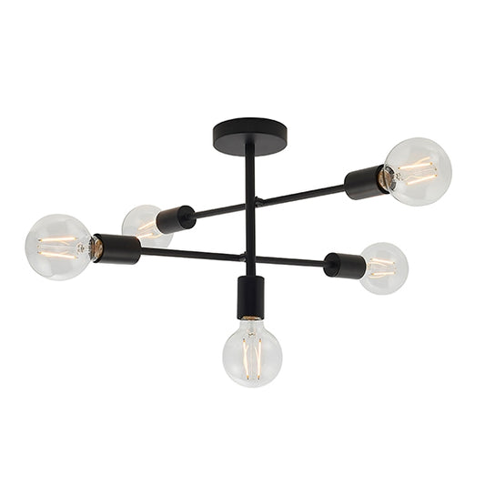 Studio 5 Lights Semi Flush Ceiling Light In Matt Black