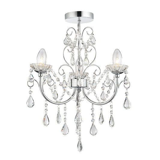 Tabitha Clear Crystal 3 Lights Semi Flush Ceiling Light In Polished Chrome