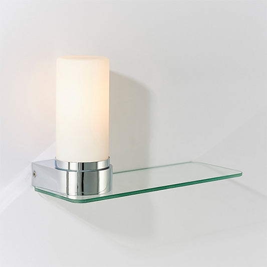 Tal White Glass Shade Wall Light With Shelf In Chrome