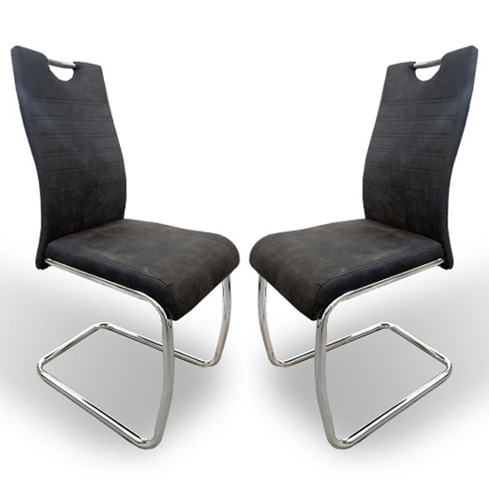 Talia Dark Grey Suede Effect Fabric Dining Chairs In Pair