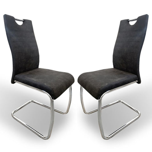 Talia Dark Grey Suede Effect Fabric Dining Chairs In Pair