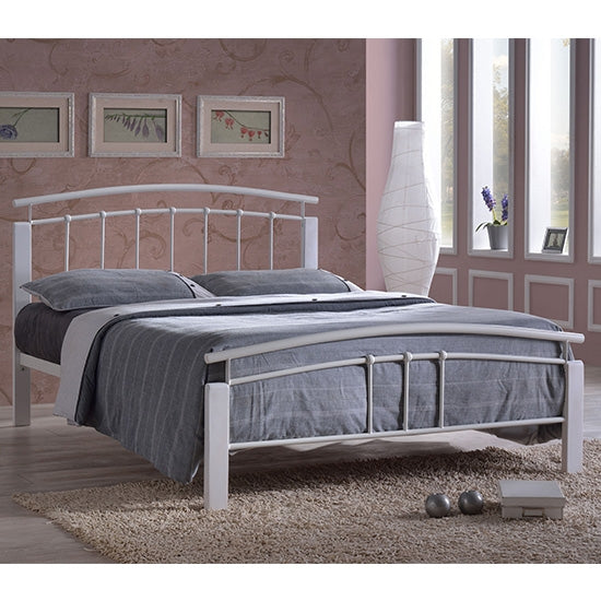 Tetras Metal Single Bed In White And Oak Wooden Frame