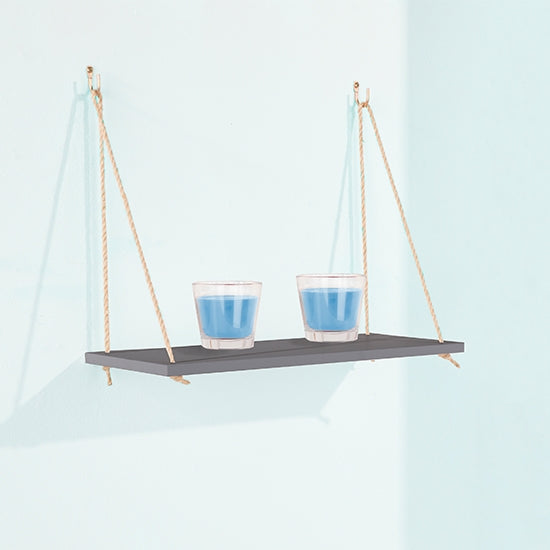 Thames Wooden Rope Wall Single Shelf In Grey