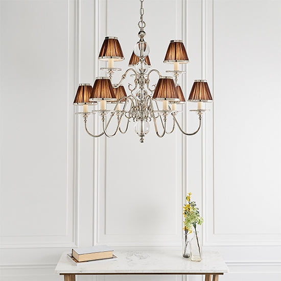 Tilburg 9 Lights Chocolate Shades Ceiling Pendant Light In Polished Nickel