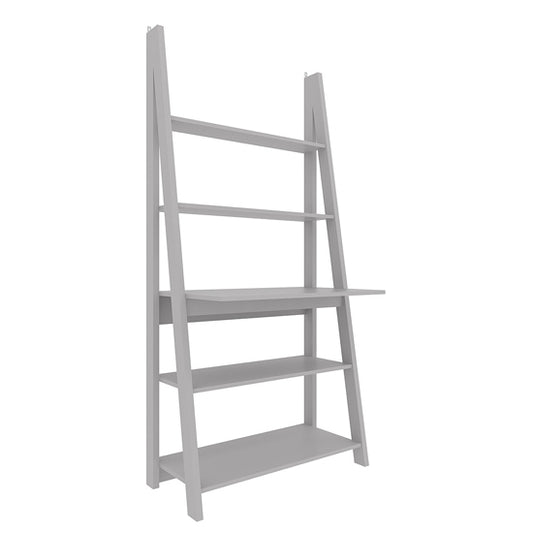 Tiva Wooden Ladder Design Bookcase With Laptop Desk In Grey