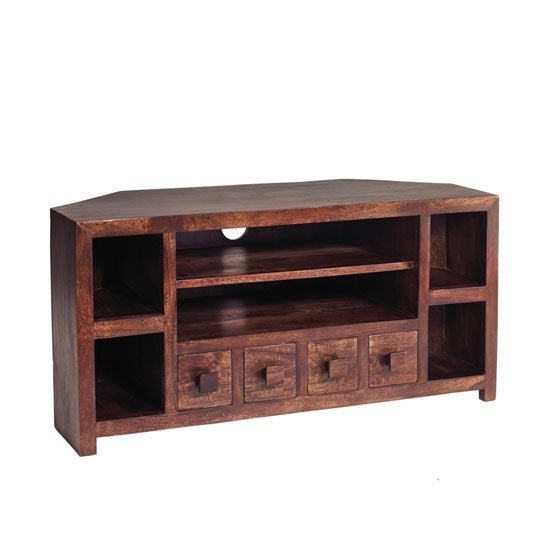Toko Corner Wooden 4 Drawers TV Stand In Dark Walnut