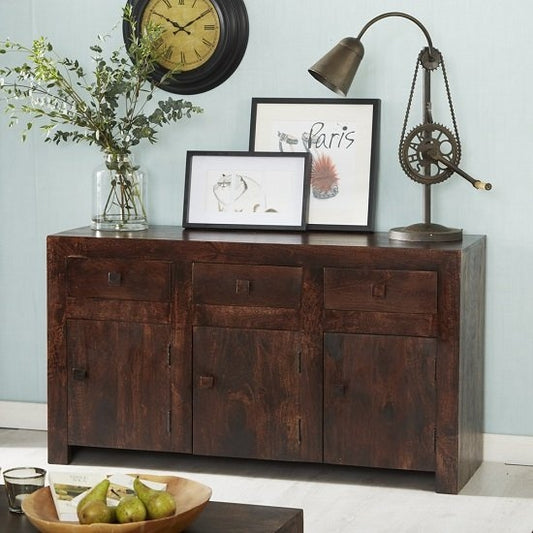 Toko Large Wooden Sideboard In Dark Walnut With 3 Doors And 3 Drawers