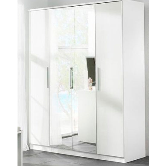 Topline Wooden Sliding Wardrobe In White With 4 Doors And Mirror