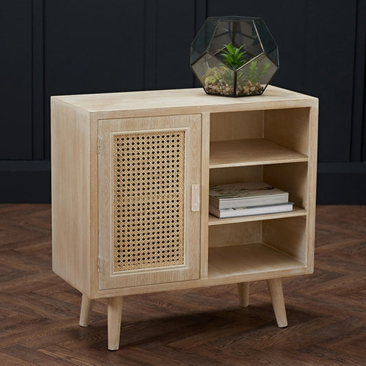 Toulouse Wooden 1 Door And 2 Shelves Display Cabinet In Washed Oak