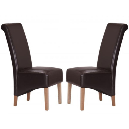 Trafalgar Brown Faux Leather Dining Chairs In Pair With Rubberwood Legs