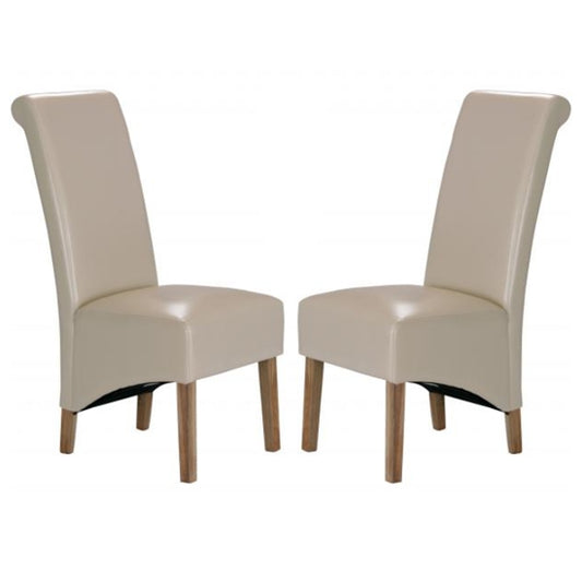 Trafalgar Cream Faux Leather Dining Chairs In Pair With Rubberwood Legs