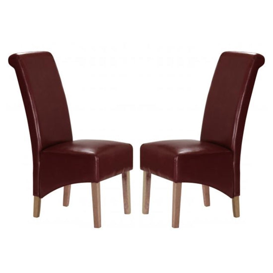 Trafalgar Red Faux Leather Dining Chairs In Pair With Rubberwood Legs