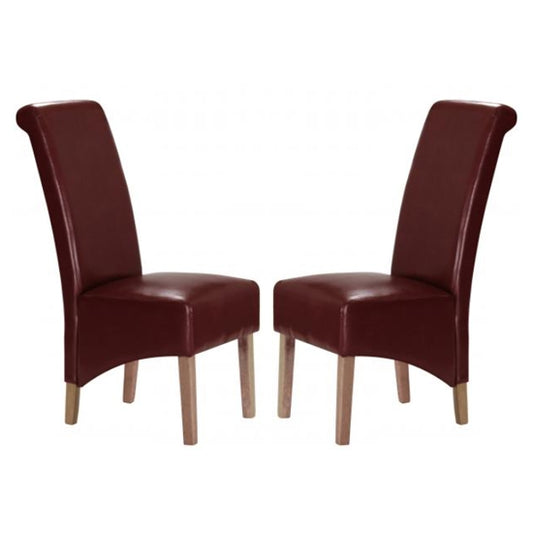 Trafalgar Red Faux Leather Dining Chairs In Pair With Rubberwood Legs