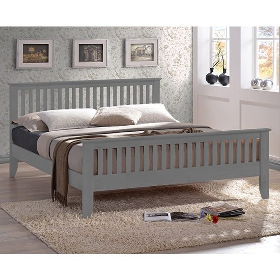 Turin Wooden King Size Bed In Grey