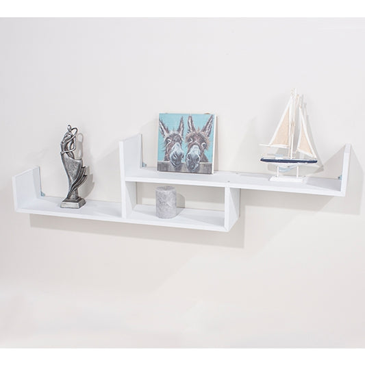 Tweed Floating Wooden 2 Tier Wall Shelf In Matt White