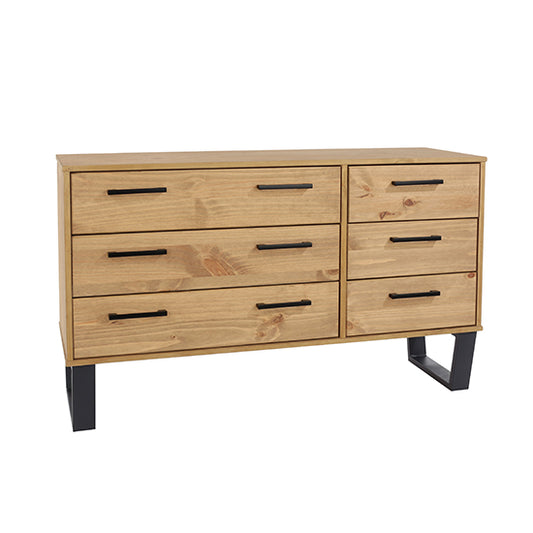 Texas Wide Wooden Chest Of 6 Drawers In Antique Wax