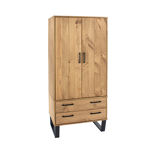 Texas Wooden Wardrobe With 2 Doors And 2 Drawers In Antique Wax