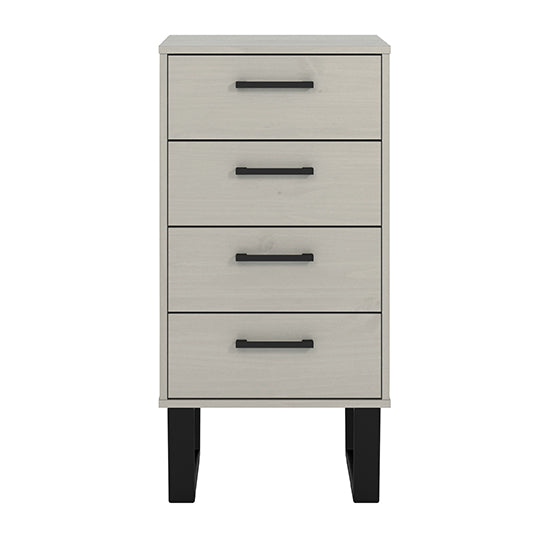Texas Narrow Wooden Chest Of 4 Drawers In Grey Washed Wax