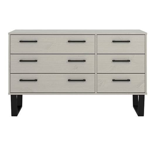 Texas Wide Wooden Chest Of 6 Drawers In Grey Washed Wax