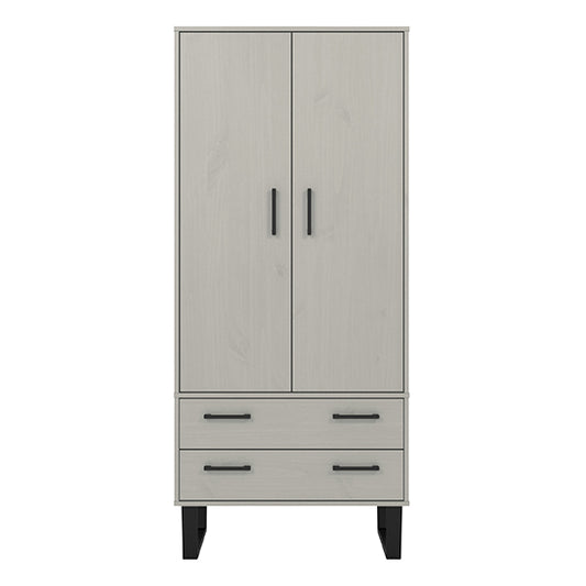 Texas Wooden Wardrobe With 2 Doors And 2 Drawers In Grey Washed Wax