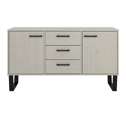 Texas Medium Wooden Sideboard With 2 Doors And 3 Drawers In Grey Washed Wax