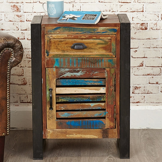 Urban Chic Wooden Lamp Table With 1 Door And 1 Drawer