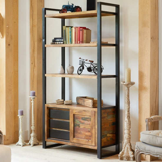 Urban Chic Wooden Large Open Bookcase With 3 Shelves And 3 Drawers