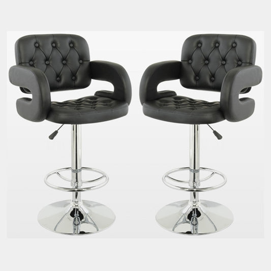 Utah Black Faux Leather Bar Stools With Chrome Metal Base In Pair