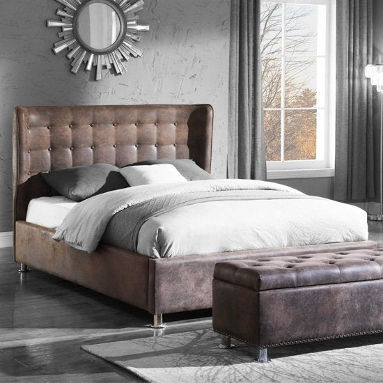 Valencia Antique Fabric King Size Bed In Brown