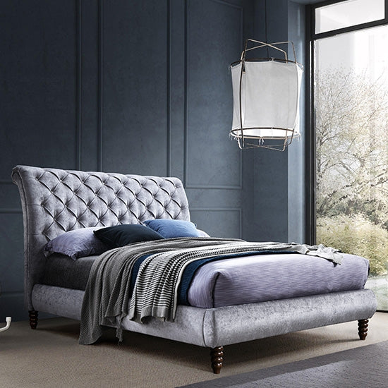 Venice Velvet Upholstered Double Bed In Grey