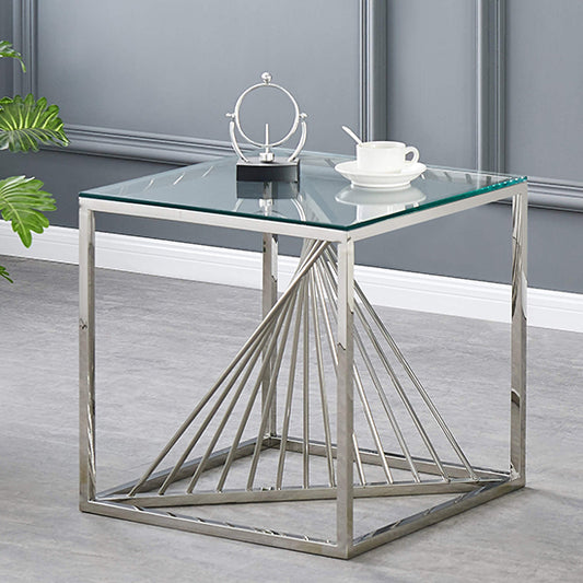 Vista Clear Glass Lamp Table With Silver Stainless Steel Base