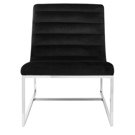 Vogue Curved Cocktail Velvet Upholstered Lounge Chair In Black