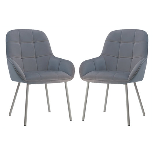Wren Grey Velvet Dining Chairs With Latte Metal Legs