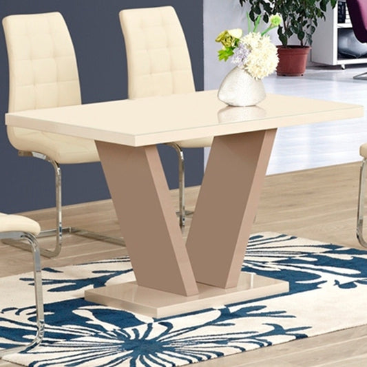 Zara High Gloss 120cm Dining Table In Cream And Taupe