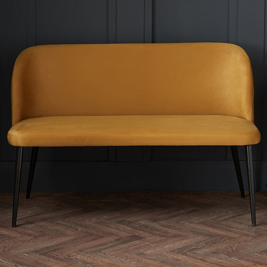 Zara Plush Velvet Upholstered Dining Bench In Mustard With Black Legs ...