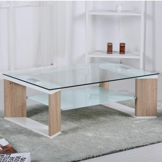 Zola Glass Coffee Table With Natural And White High Gloss Legs